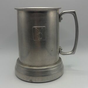 Vintage Playboy Bunny Silver Tone Metal Clear Bottom Beer Stein Mug, Hong Kong